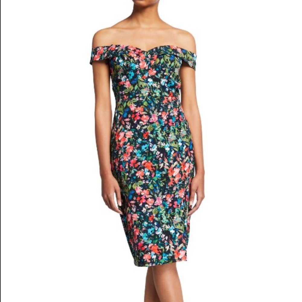 AIDAN BY AIDAN MATTOX floral off-the-shoulder crepe sheath dress